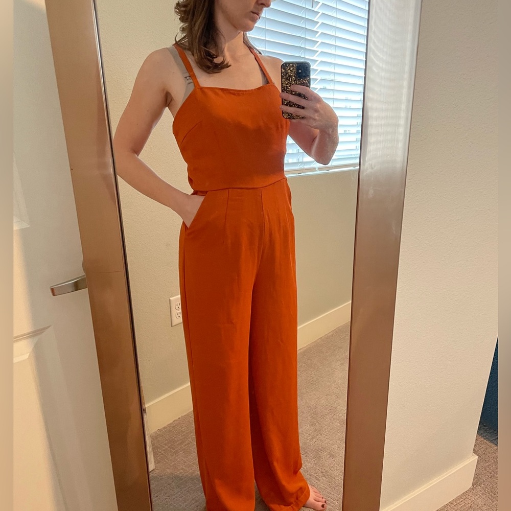 Womens forever 21 wide leg orange jumpsuit size small